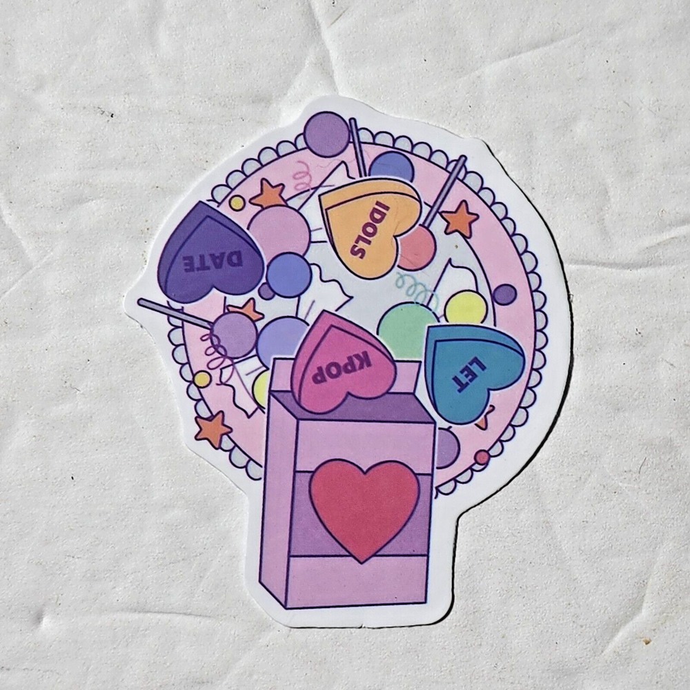 Bag of candy Let Kpop Idols Date suckers heart Sticker New 2" x 2 1/4"